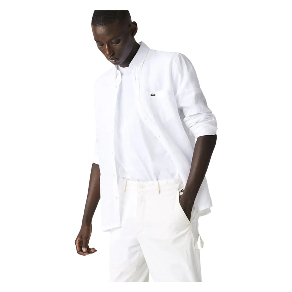 Camicia Lacoste Regular Fit Tela Di Lino Bianco