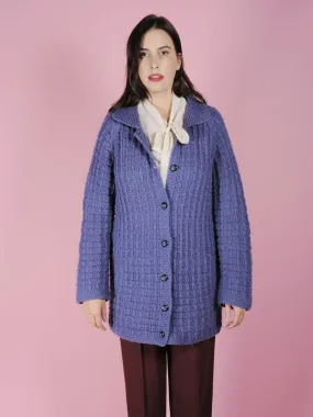 Cardigan lungo azzurro misto lana
