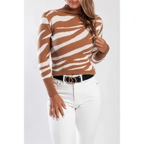 Maglietta in maglia a maniche lunghe, cammello