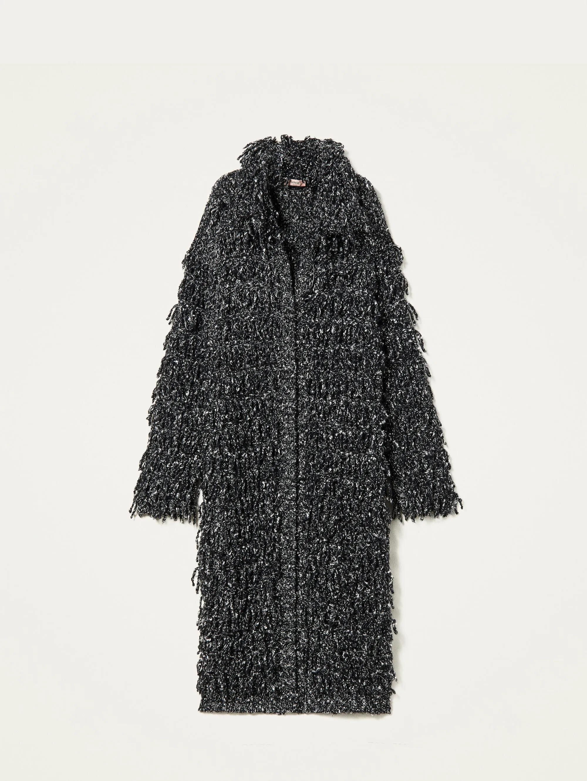 Maxi Cardigan Lungo Sfrangiato Nero/Neve