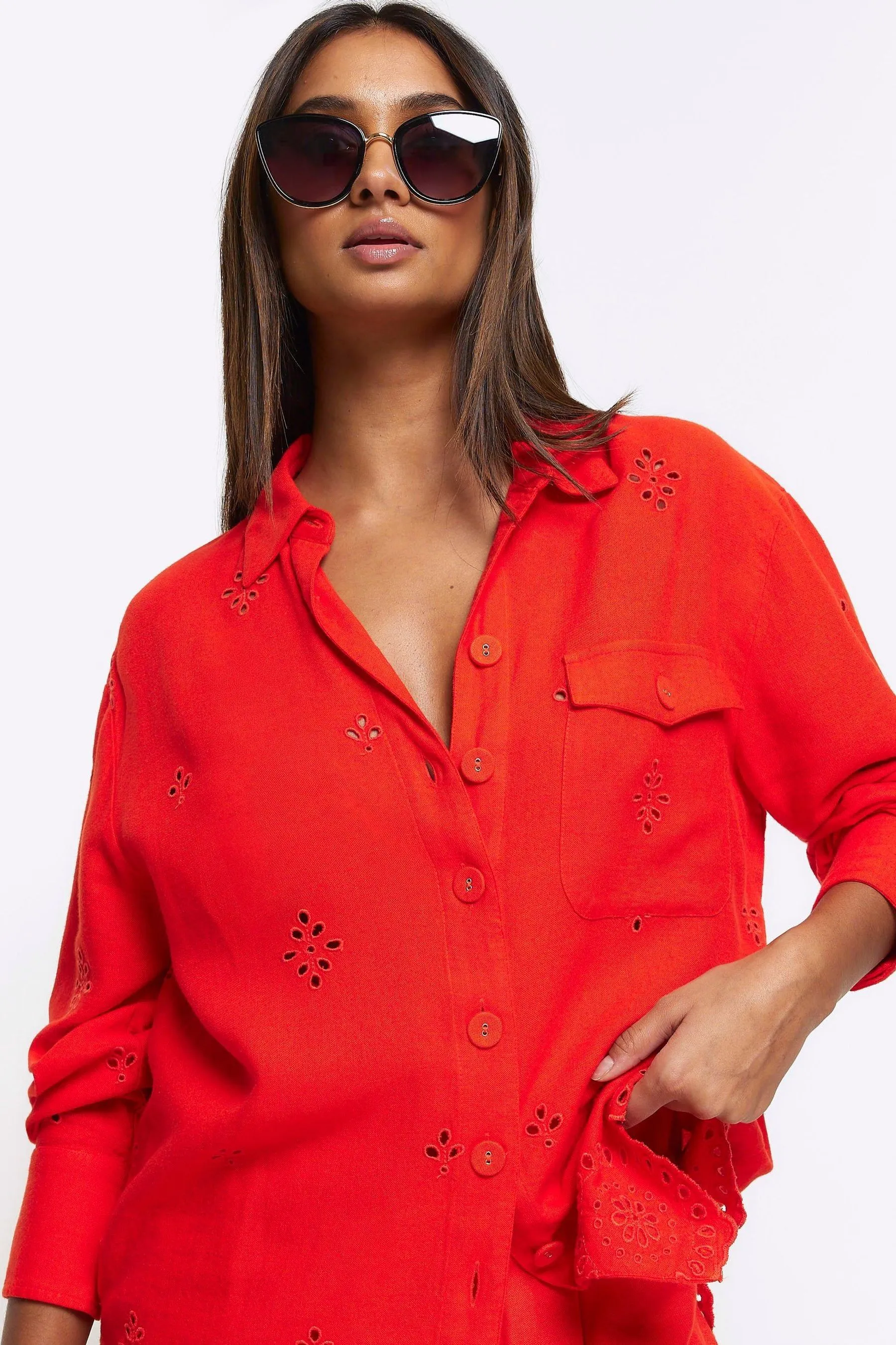 River Island - Camicia in lino e pizzo sangallo