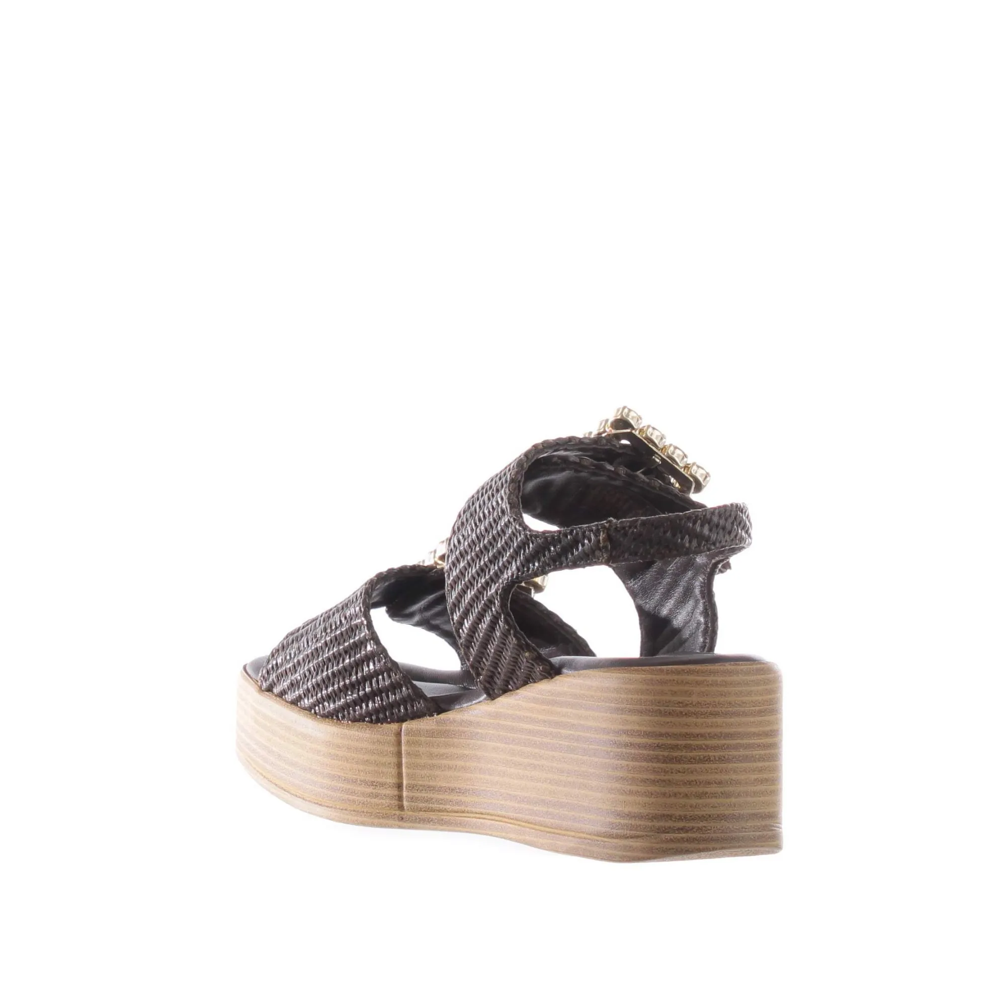 Sandalo in raffia con zeppa