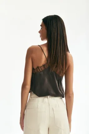 Top in seta marrone 