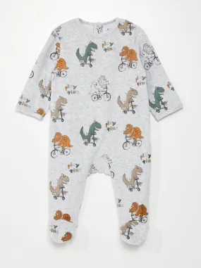 Tutina in velluto - Grigio/Dinosauro