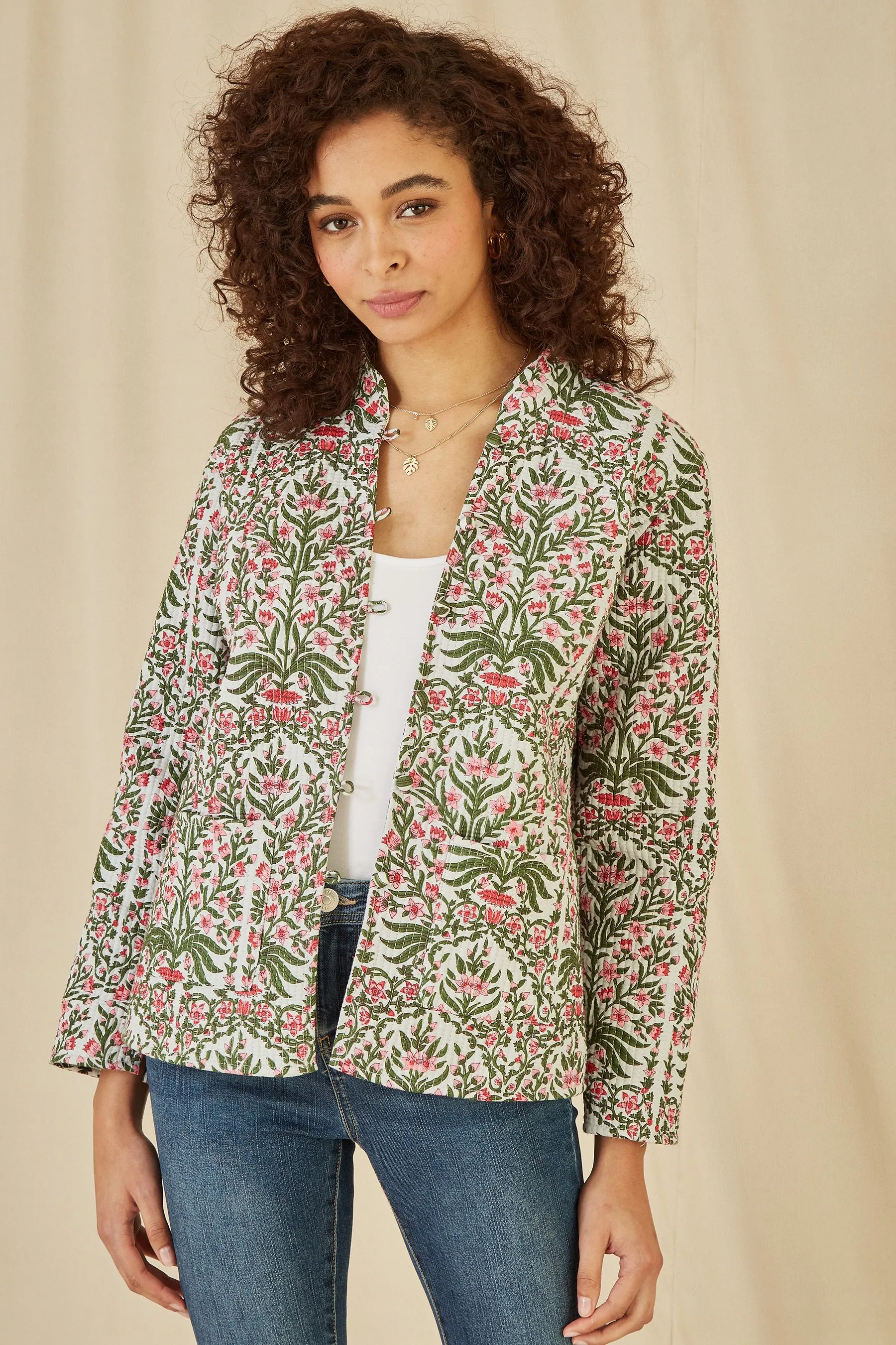 Yumi Floreale Stampa - Giacca trapuntata in cotone double-face    